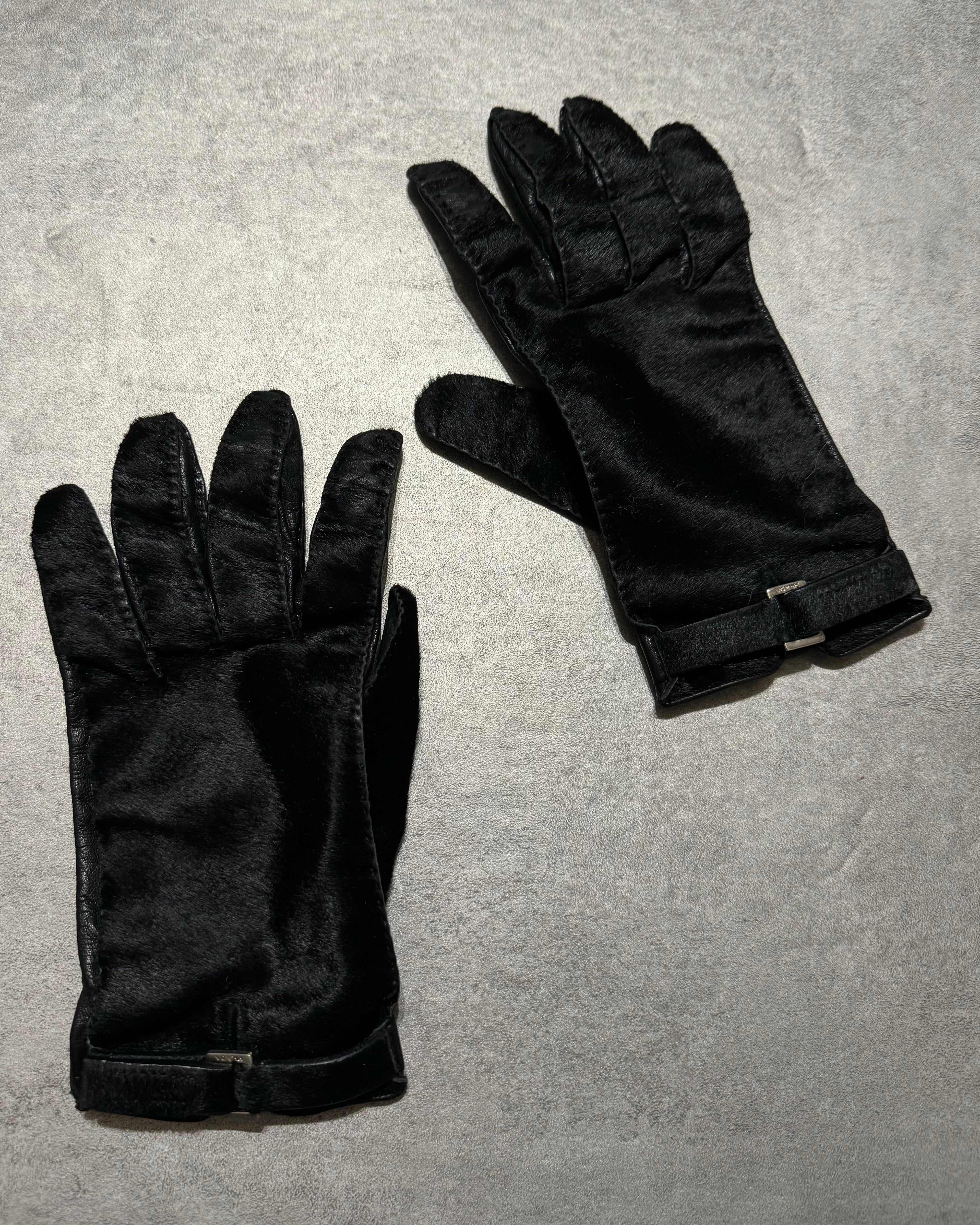2000s Prada Black Pony Hair Leather Gloves (OS) - 1