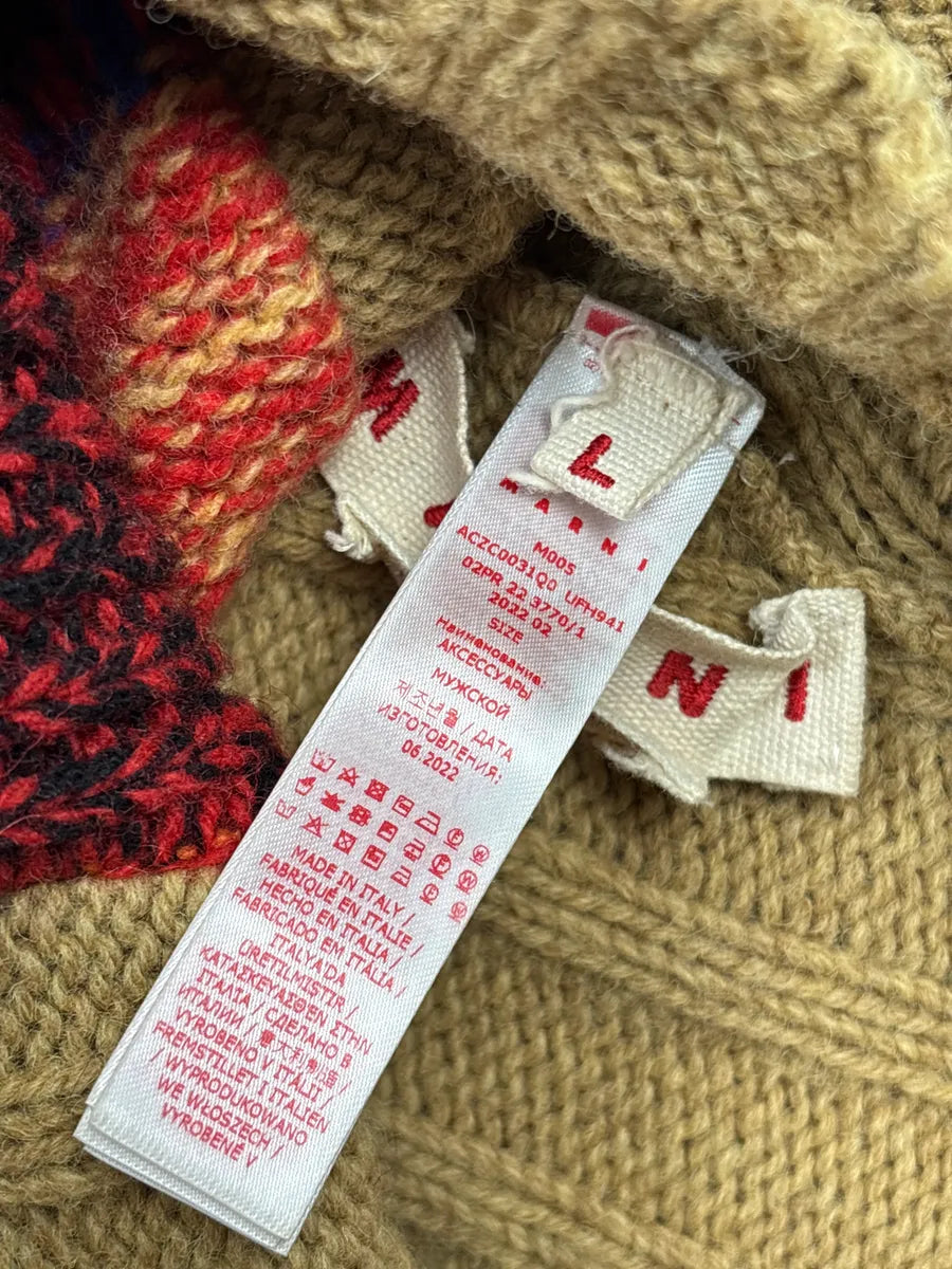 Marni Camel Wool Multicolor Knit Balaclava Hat mFKiMNQS 9