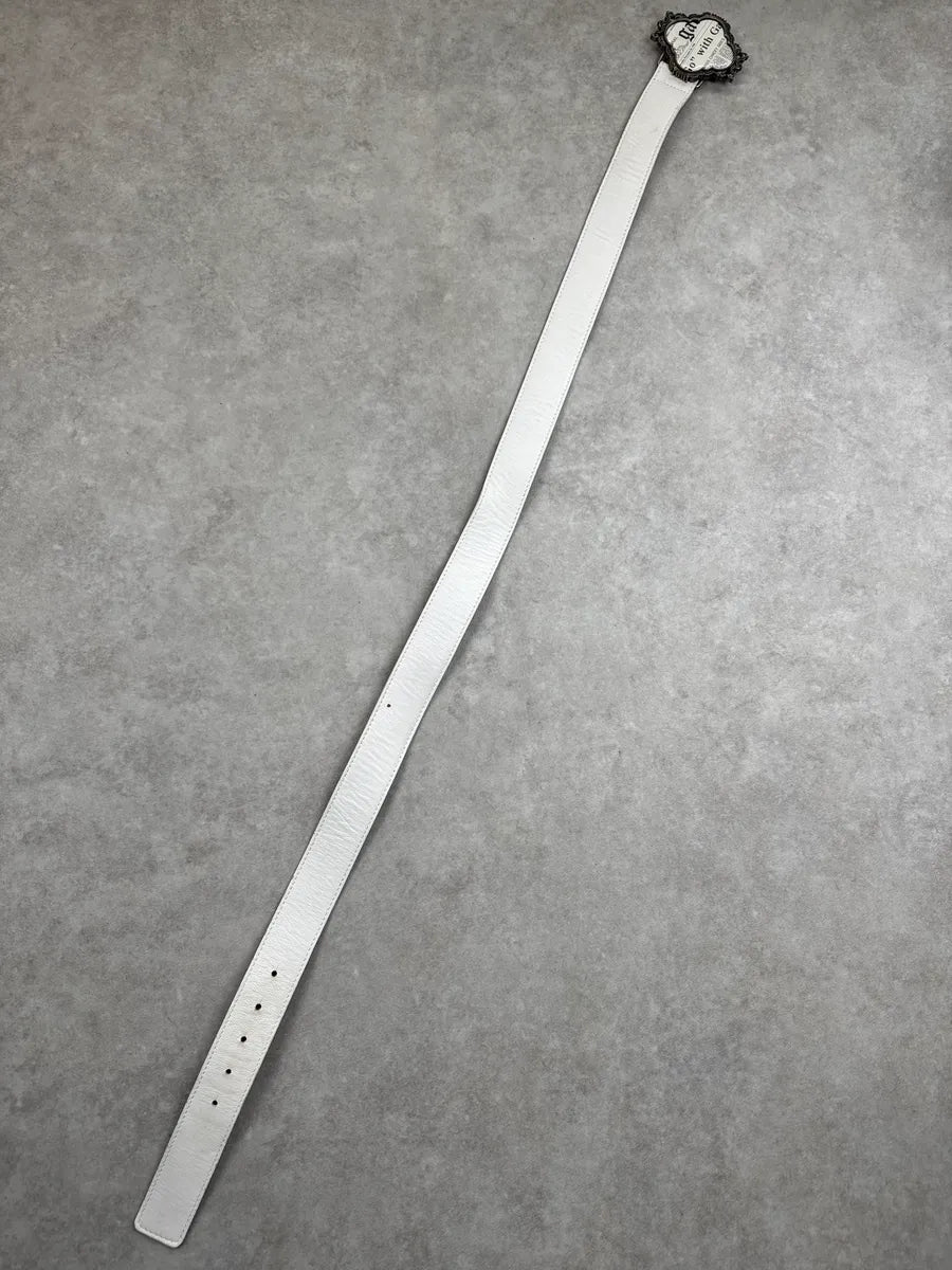 2000s Galliano White Leather Newspaper-Print Buckle Belt mFNiLKZc 8