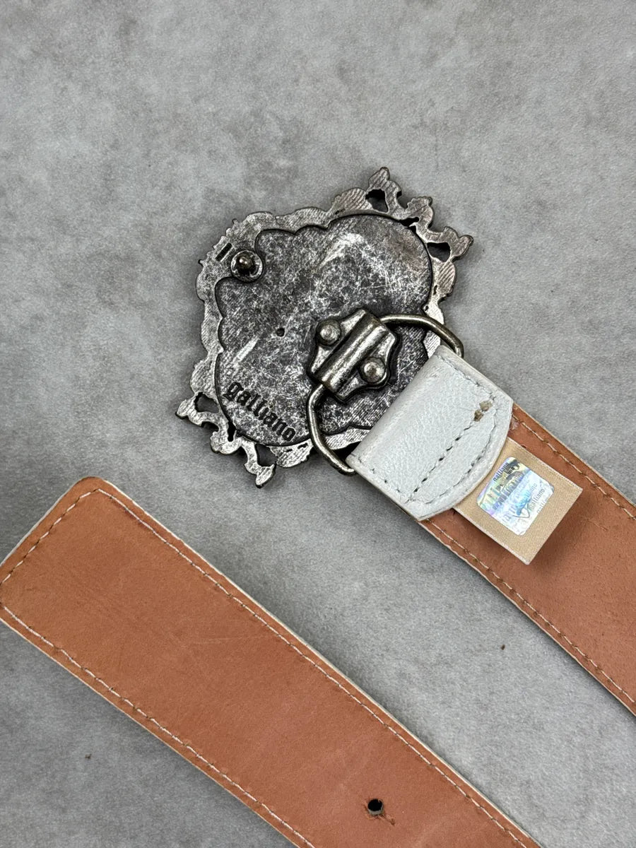 2000s Galliano White Leather Newspaper-Print Buckle Belt mFNiLKZc 6