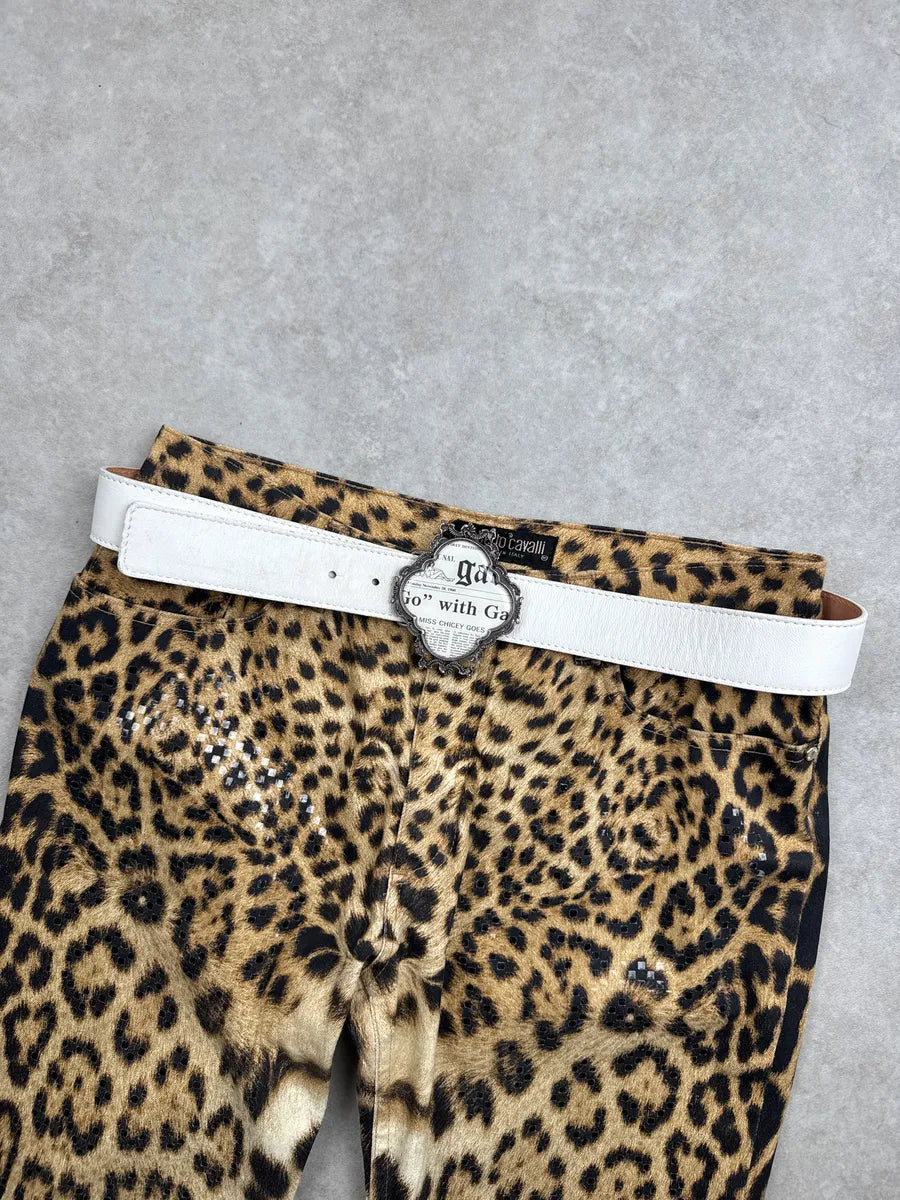2000s Galliano White Leather Newspaper-Print Buckle Belt mFNiLKZc 0
