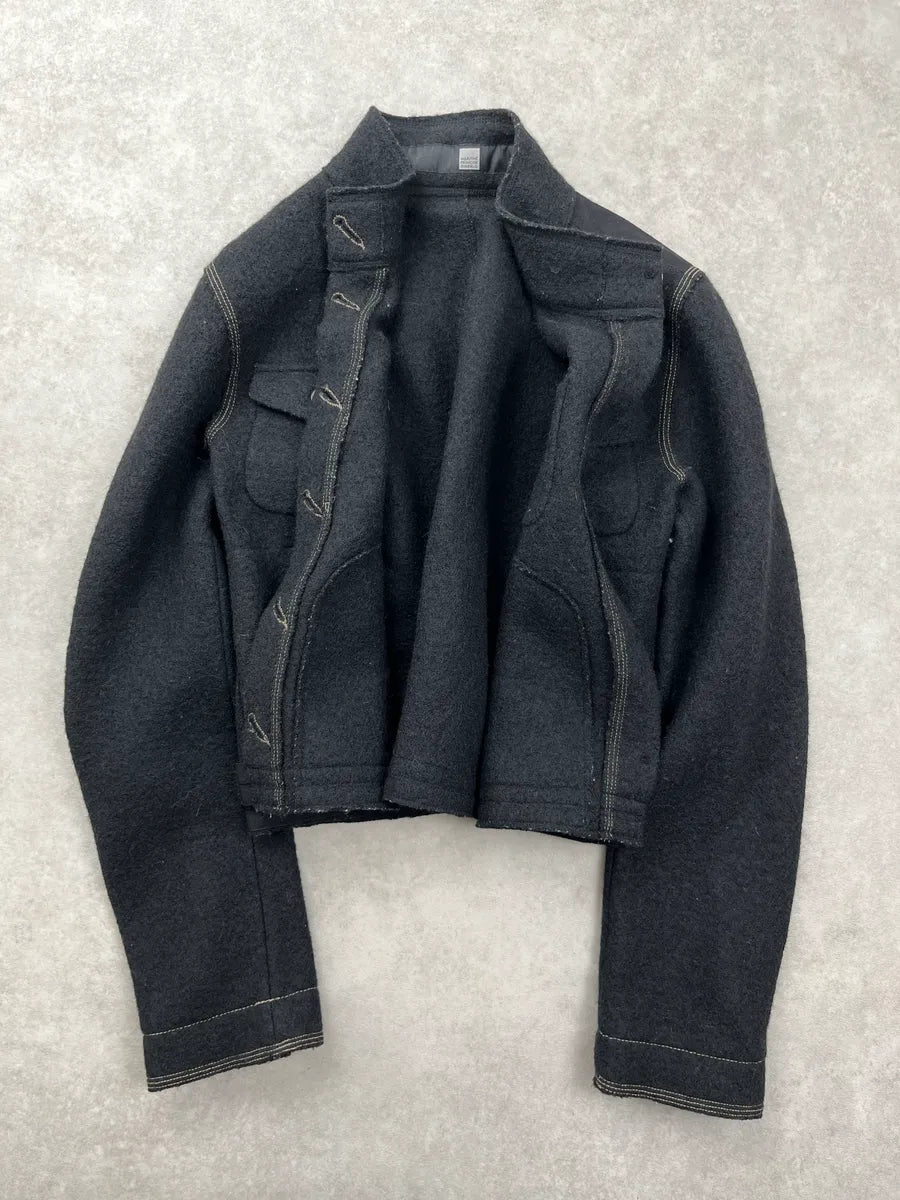 2000s Marithé + François Girbaud Dark Grey Wool Cropped Military Light Jacket mHLNTwVS 3