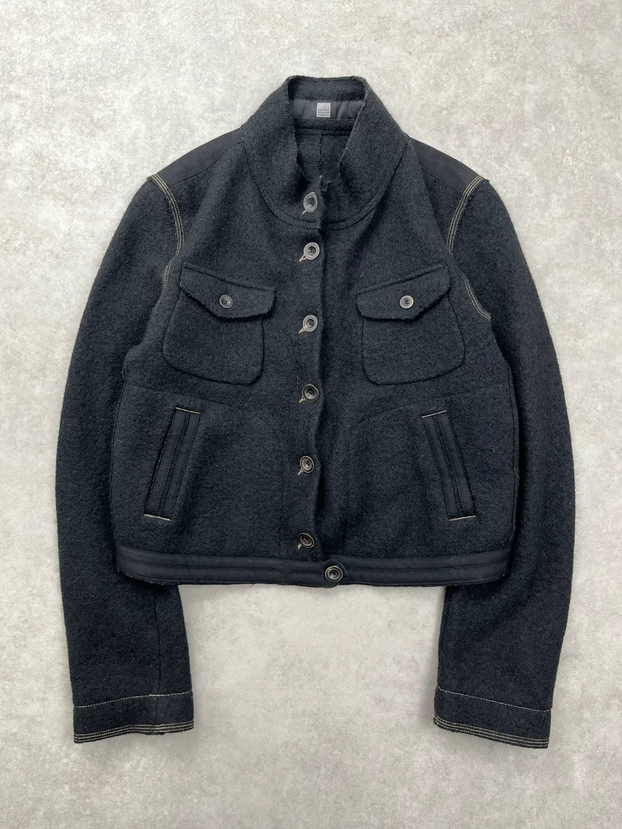 2000s Marithé + François Girbaud Dark Grey Wool Cropped Military Light Jacket mHLNTwVS 0