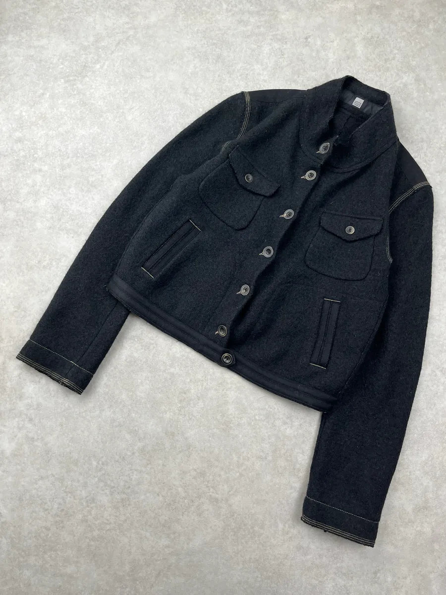 2000s Marithé + François Girbaud Dark Grey Wool Cropped Military Light Jacket mHLNTwVS 7