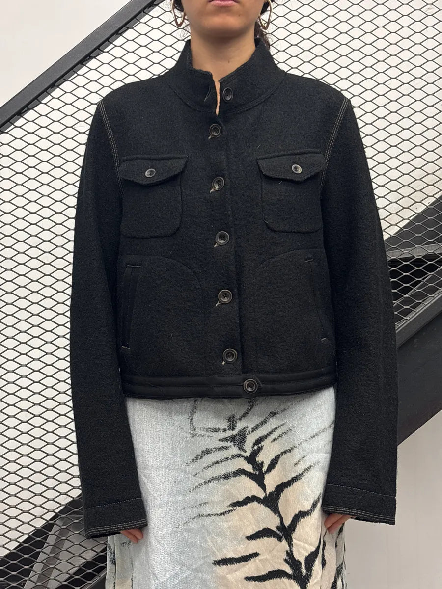 2000s Marithé + François Girbaud Dark Grey Wool Cropped Military Light Jacket mHLNTwVS 1