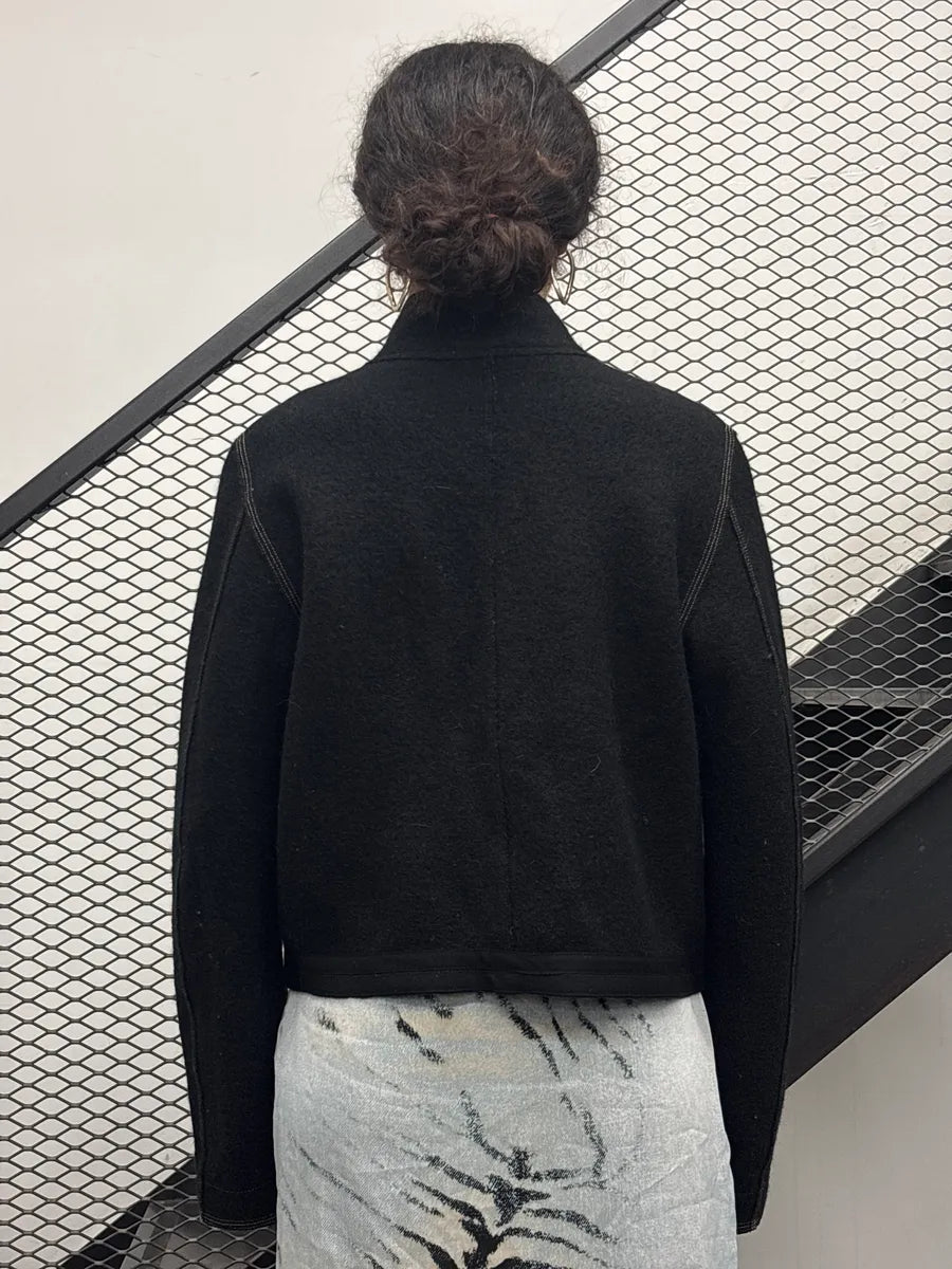 2000s Marithé + François Girbaud Dark Grey Wool Cropped Military Light Jacket mHLNTwVS 2