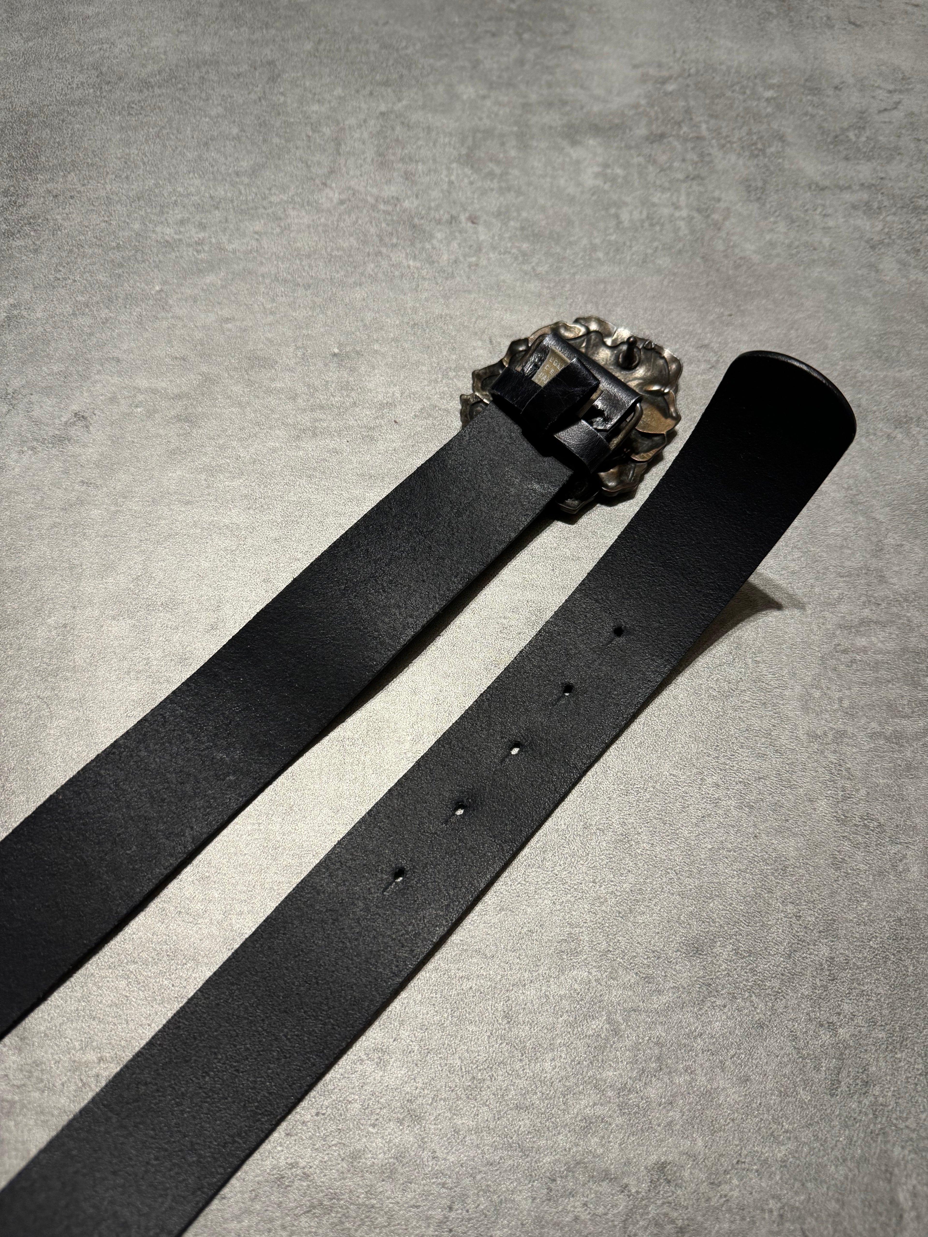 2000s Cavalli Black Leather Flower Distinct Belt (OS) - 3