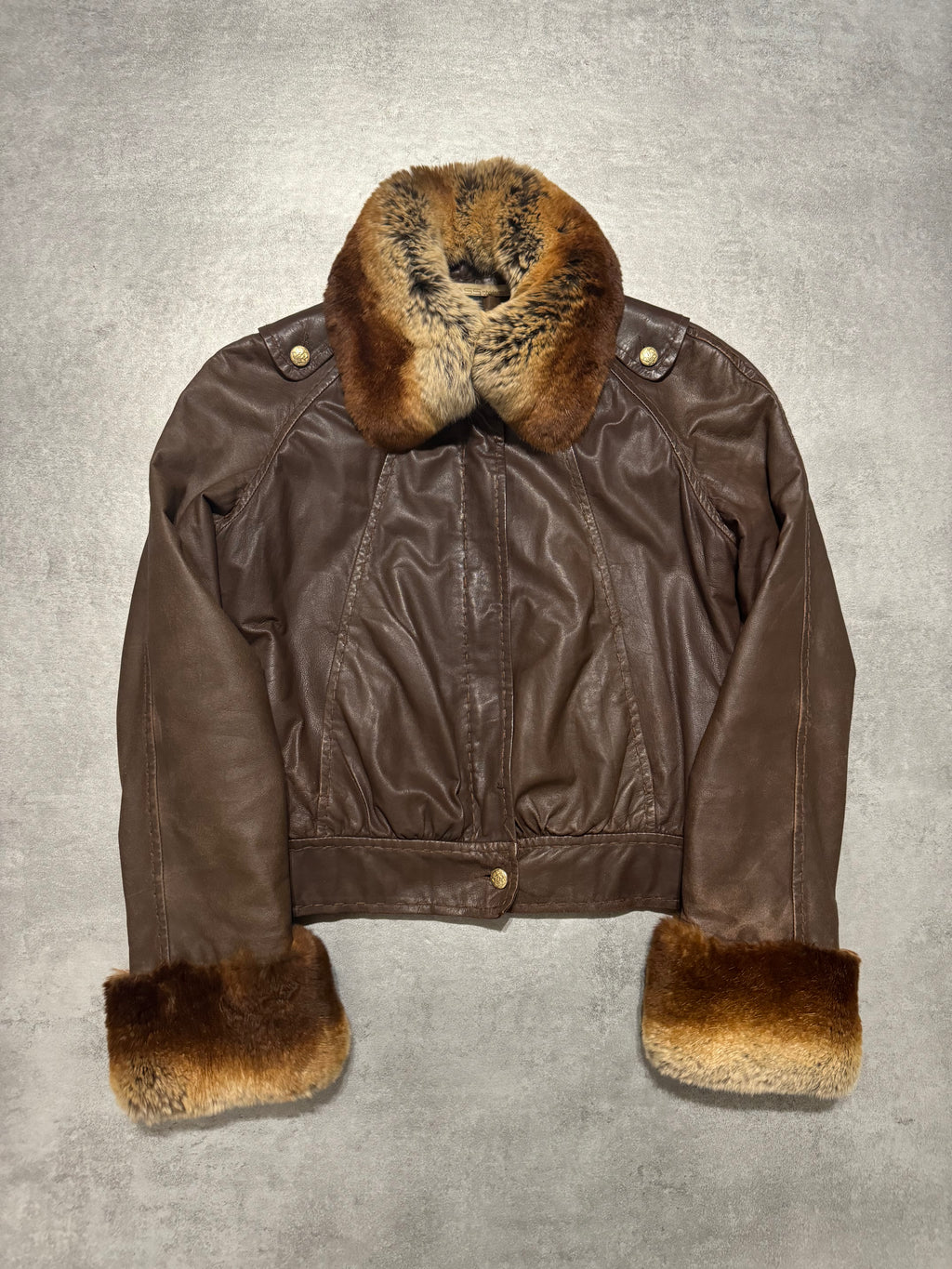 2000s Roberto Cavalli Brown Fur Optimum Leather Jacket  (XS) - 3