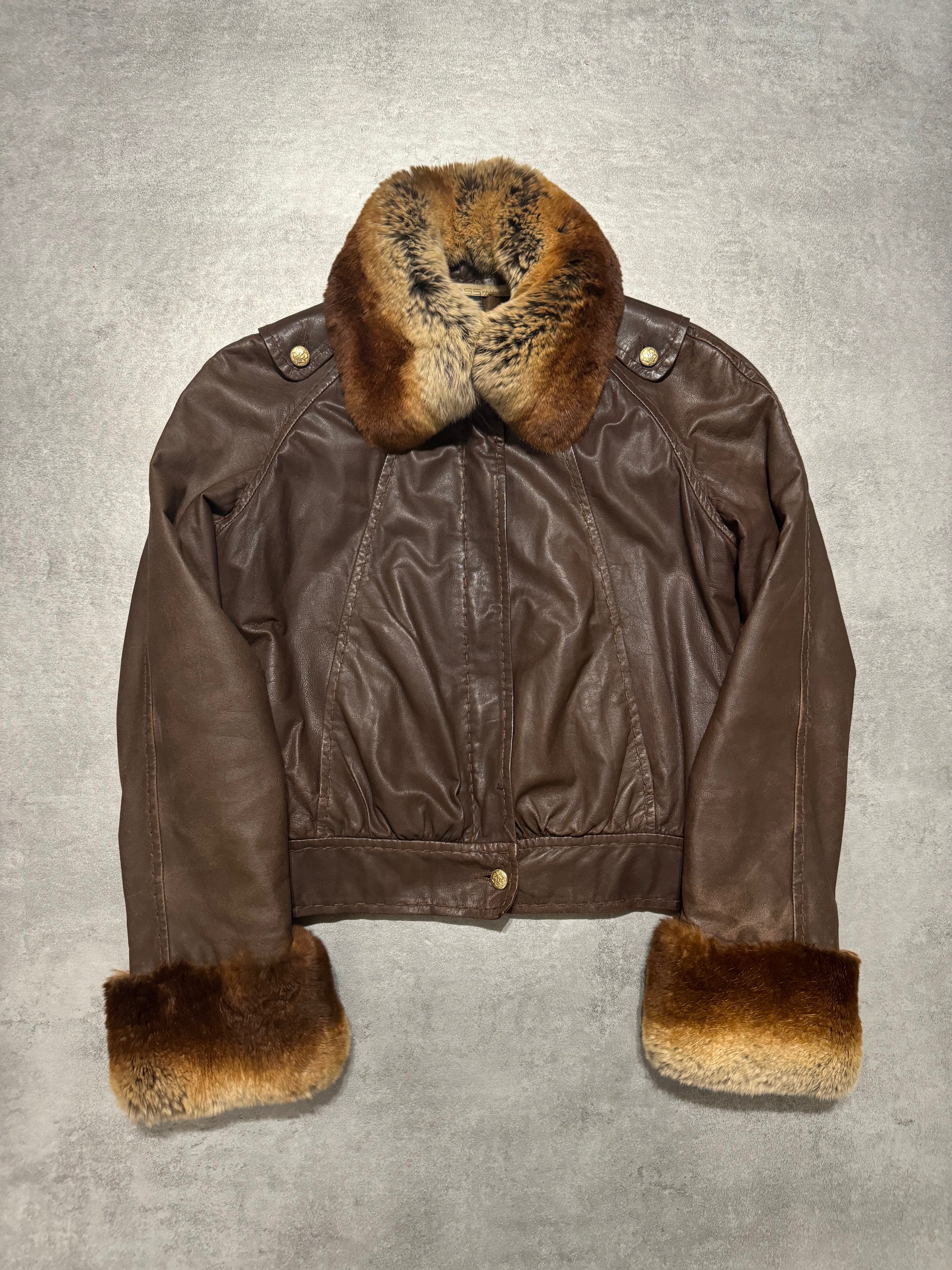 2000s Roberto Cavalli Brown Fur Optimum Leather Jacket  (XS) - 3