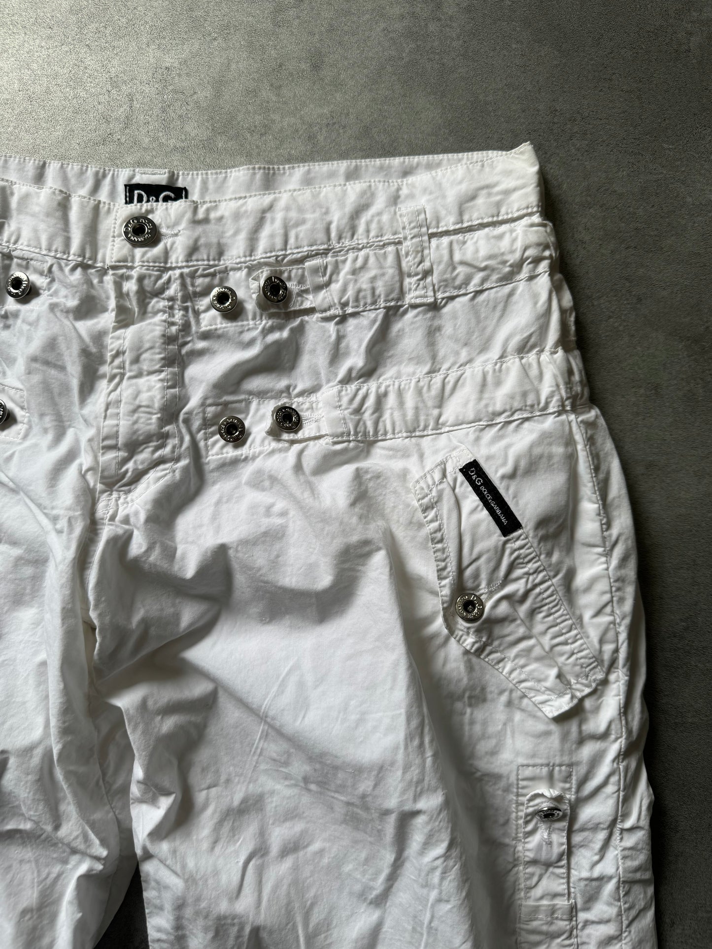 SS2004 Dolce & Gabbana Utility Flared Cargo White Pants (M) - 5