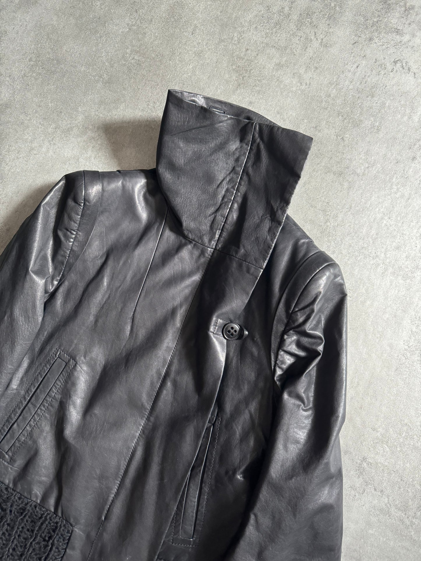 2000s Ann Demeulemeester Contemporary Brutalist Shadow Leather Jacket   (XS) - 5