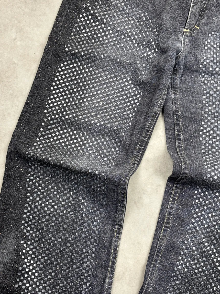 2000s Roberto Cavalli Grey Denim Checkerboard Raw Hem Jeans mYrkwPvq 4