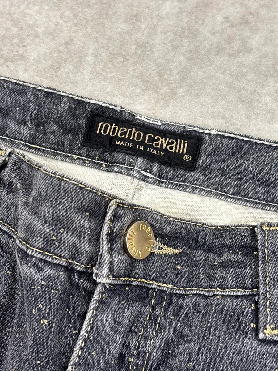 2000s Roberto Cavalli Grey Denim Checkerboard Raw Hem Jeans mYrkwPvq 9