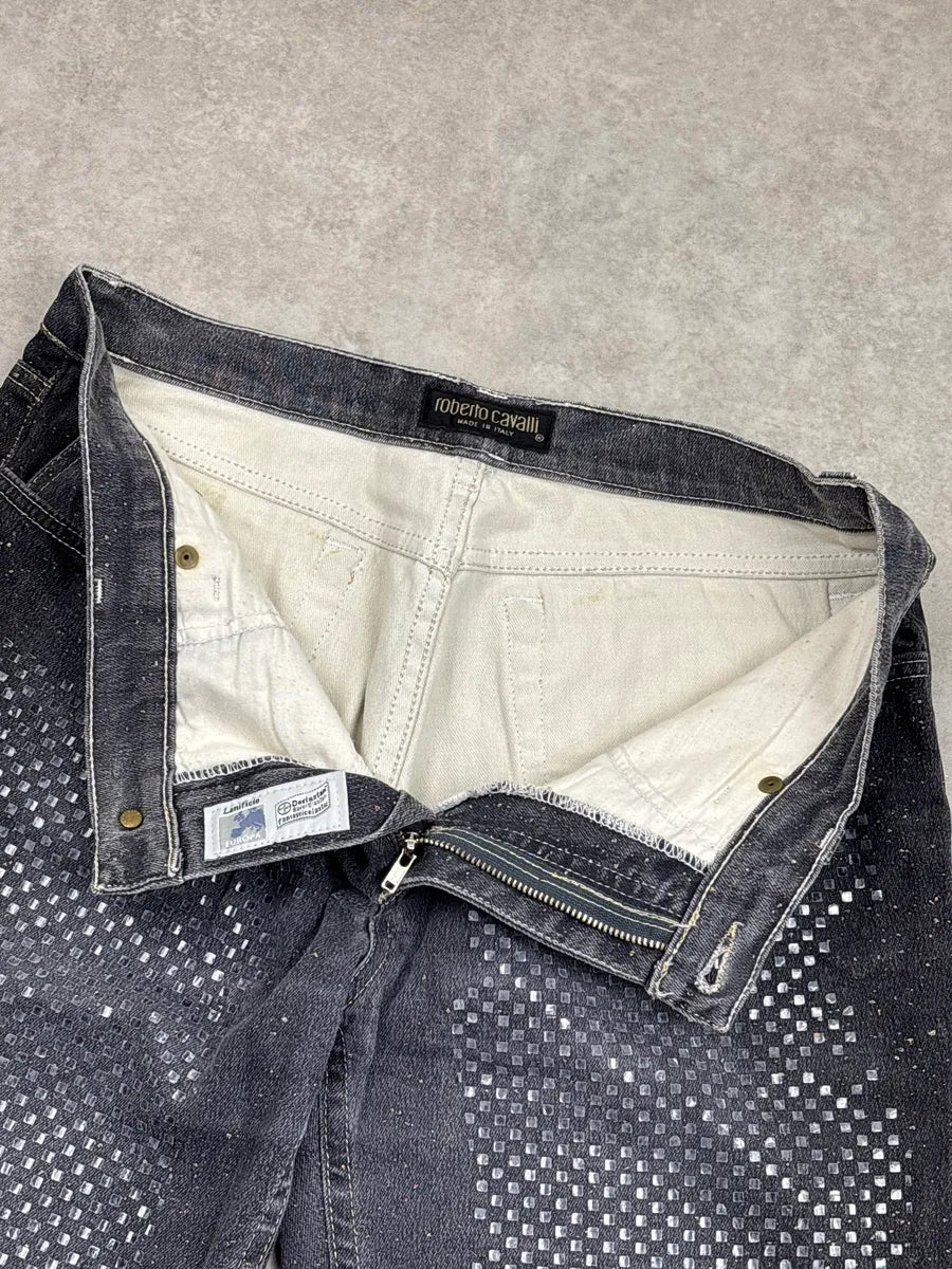 2000s Roberto Cavalli Grey Denim Checkerboard Raw Hem Jeans mYrkwPvq 10