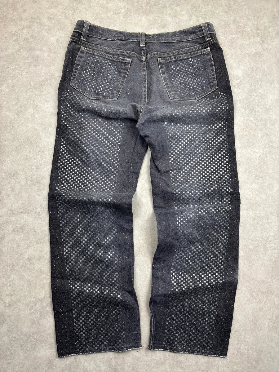 2000s Roberto Cavalli Grey Denim Checkerboard Raw Hem Jeans mYrkwPvq 3
