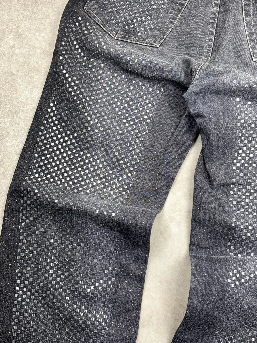 2000s Roberto Cavalli Grey Denim Checkerboard Raw Hem Jeans mYrkwPvq 6