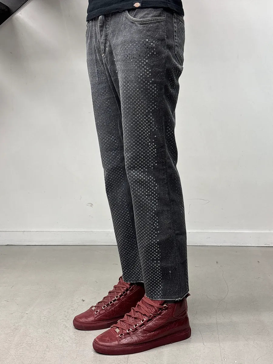 2000s Roberto Cavalli Grey Denim Checkerboard Raw Hem Jeans mYrkwPvq 1