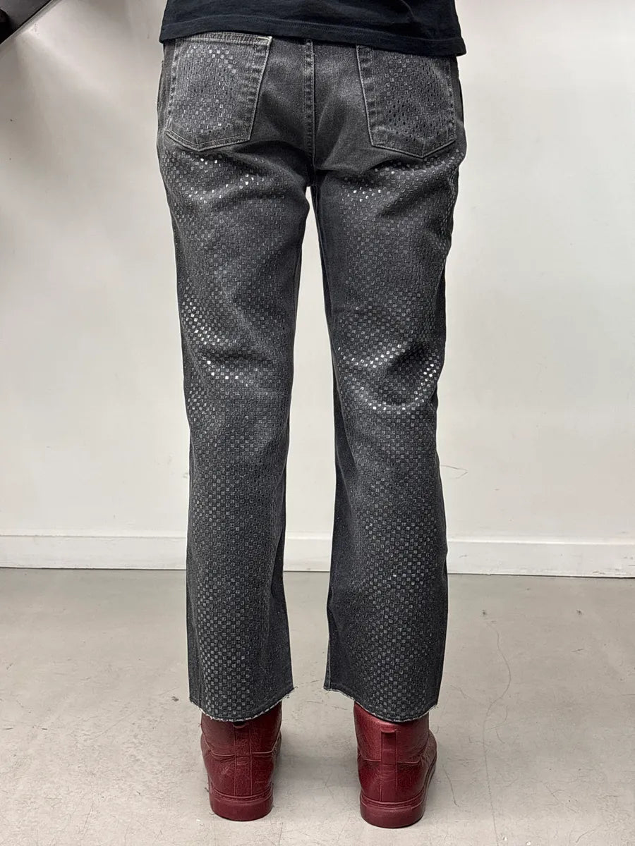 2000s Roberto Cavalli Grey Denim Checkerboard Raw Hem Jeans mYrkwPvq 2