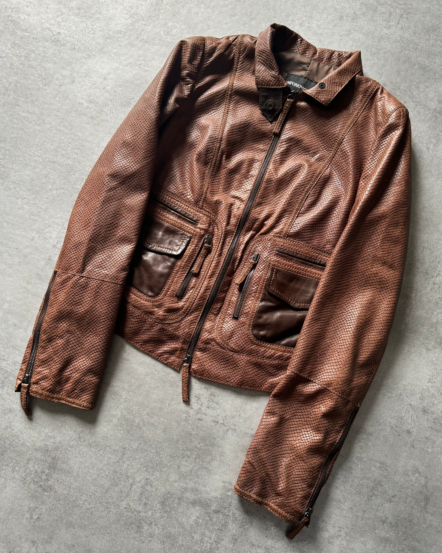 AW2007 Emporio Armani Python Effect Brown Leather Jacket  (XS) - 4