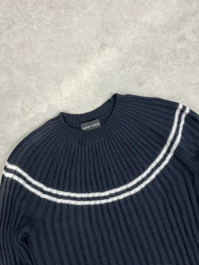 AW2023 Emporio Armani Circle Navy Wool Sweater vbEbQGX 4