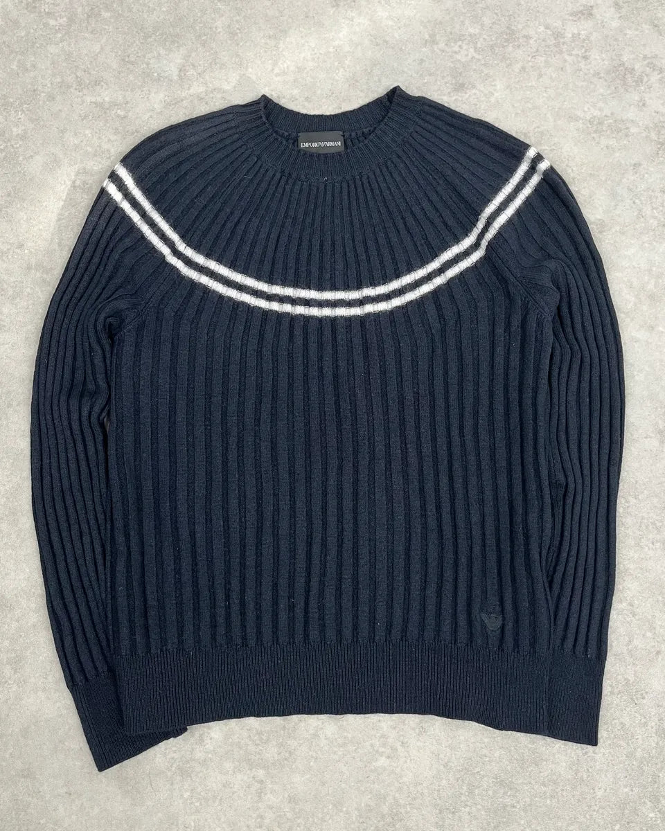 AW2023 Emporio Armani Circle Navy Wool Sweater vbEbQGX 0