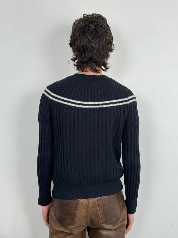 AW2023 Emporio Armani Circle Navy Wool Sweater vbEbQGX 2