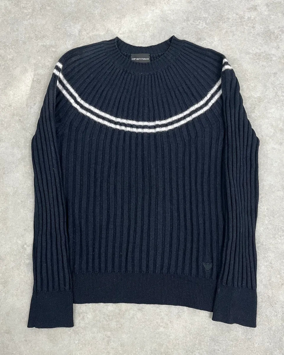 AW2023 Emporio Armani Circle Navy Wool Sweater vbEbQGX 3