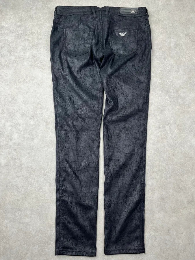 Armani Black Crocodile Print Skinny Pants WUitmbS 4