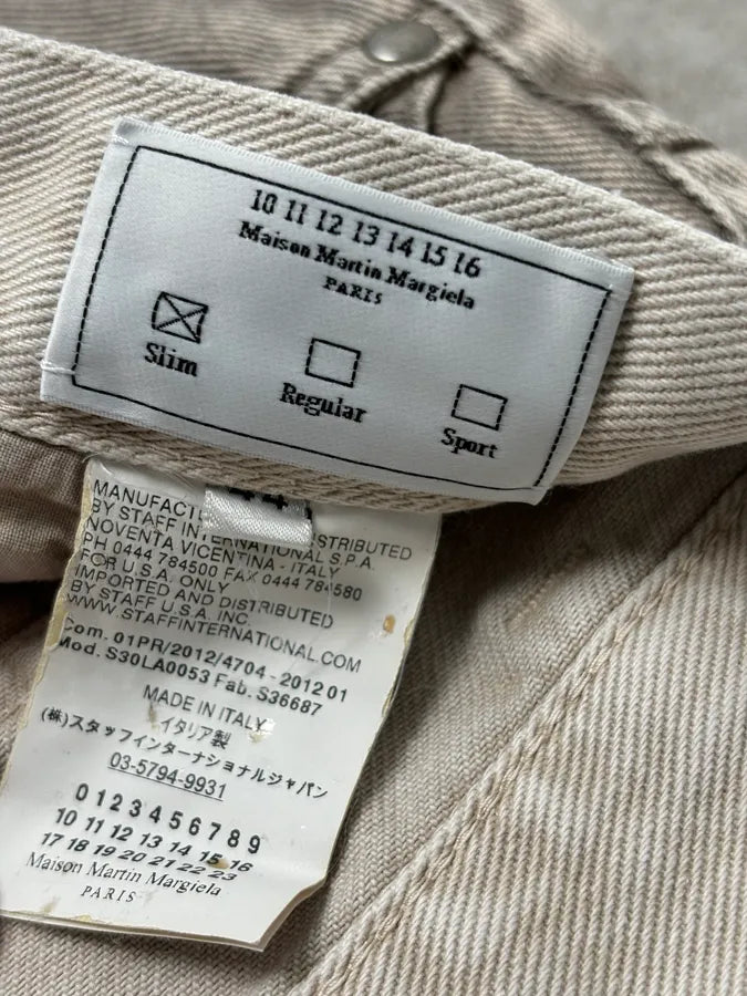 SS2012 Maison Margiela Beige Denim Signature Distressed Shorts MASnbXp 14