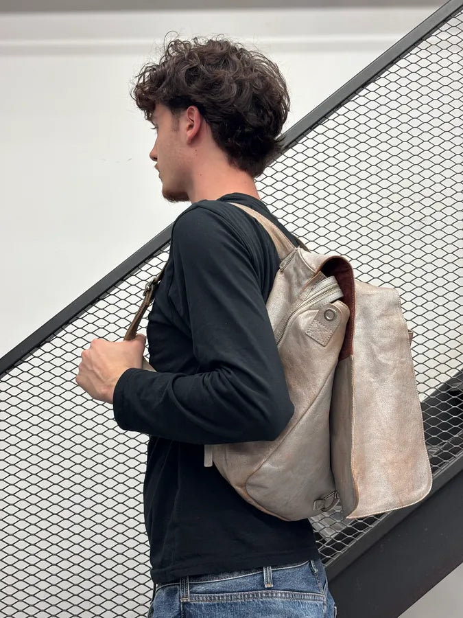 SS2013 Maison Margiela Beige Grey Eroded Leather Backpack LYDLCvS 1