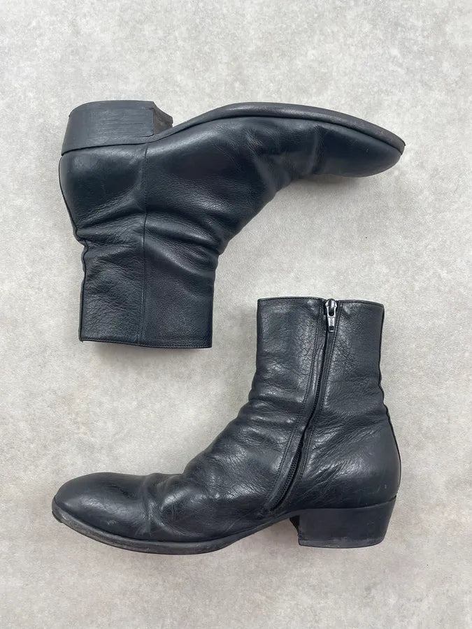 2000s Maison MartinMargiela Black Leather Cuban Heels Boots BBDHPsm 2
