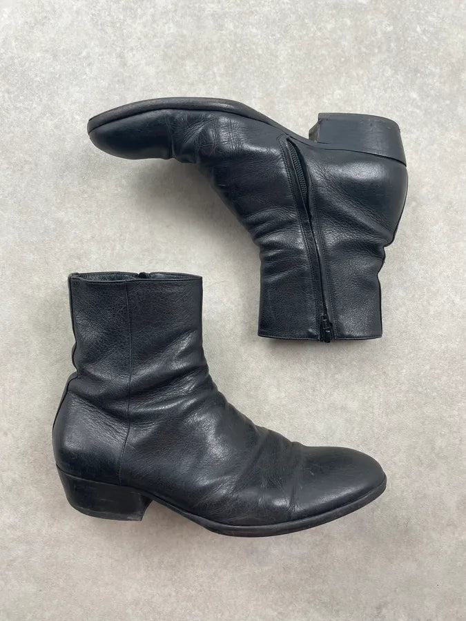 2000s Maison MartinMargiela Black Leather Cuban Heels Boots BBDHPsm 1