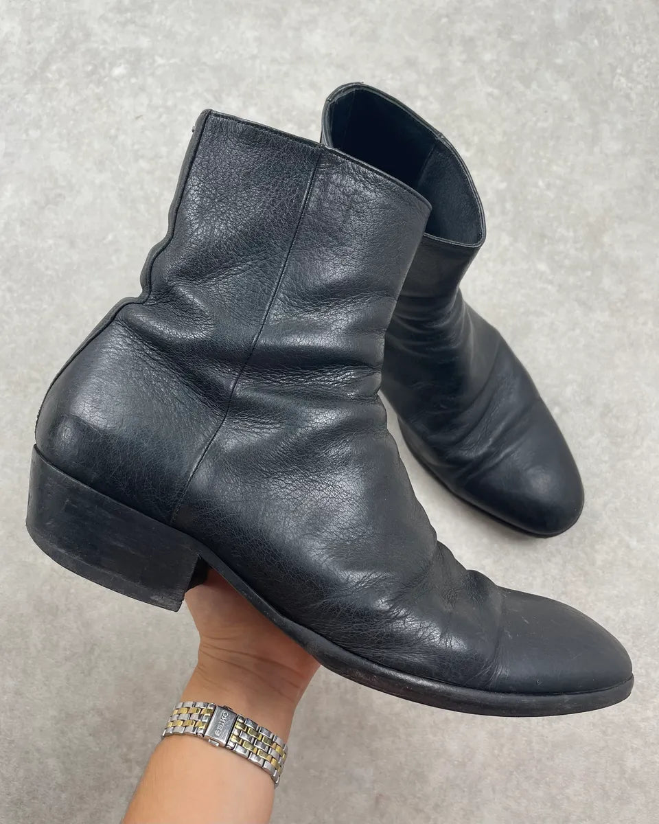 2000s Maison MartinMargiela Black Leather Cuban Heels Boots BBDHPsm 0