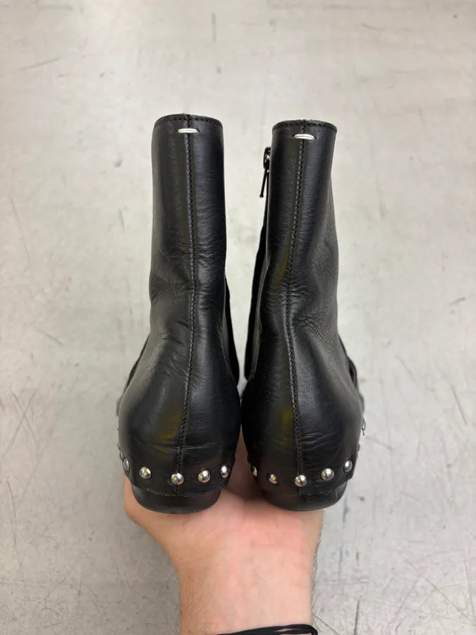 Maison Margiela Black Leather Studded Ankle Boots Kdxcoyf 6
