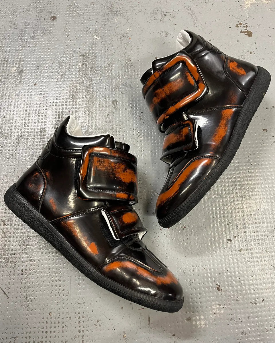 Maison Margiela Black Orange Leather Double Strap High Sneakers MzXZbtM 1