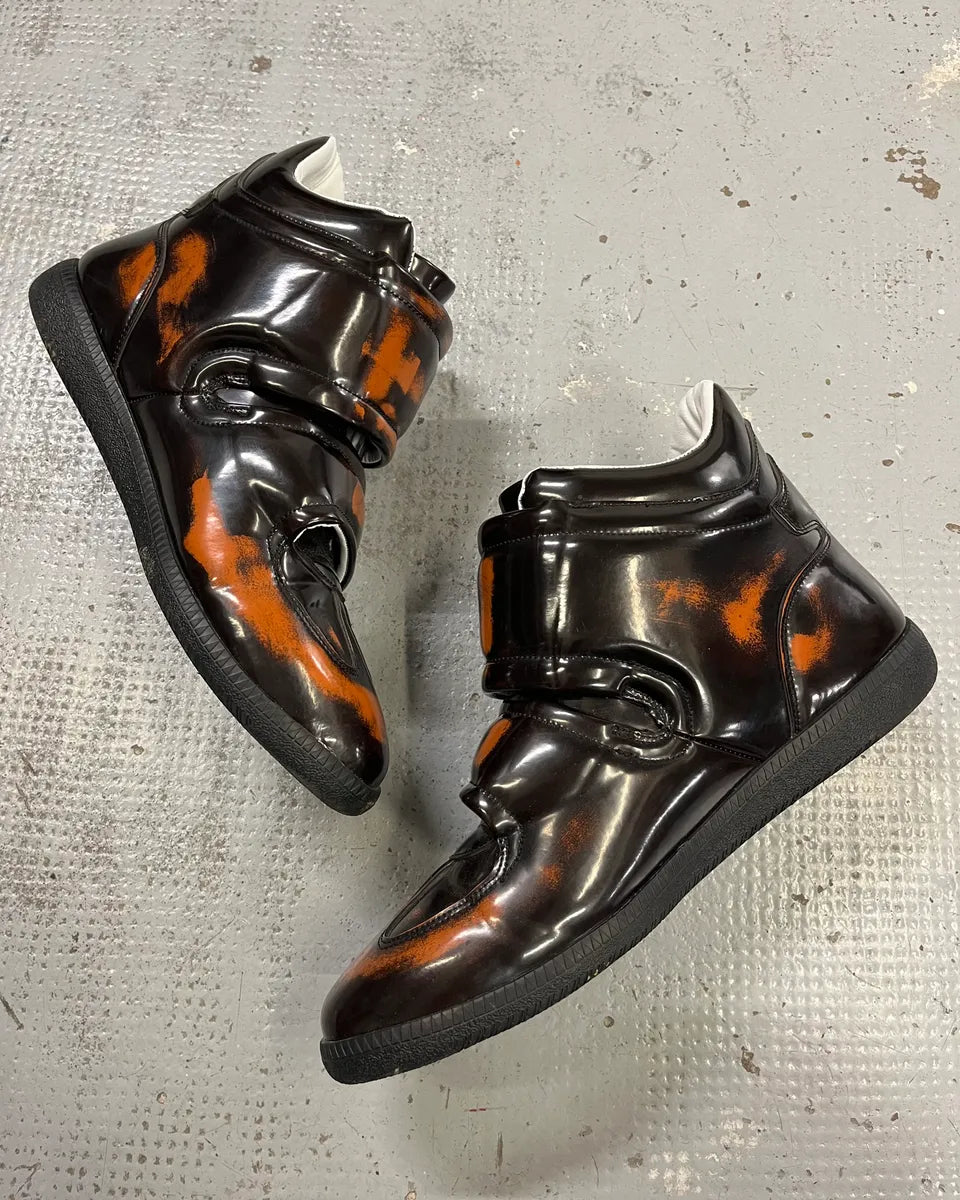 Maison Margiela Black Orange Leather Double Strap High Sneakers MzXZbtM 2