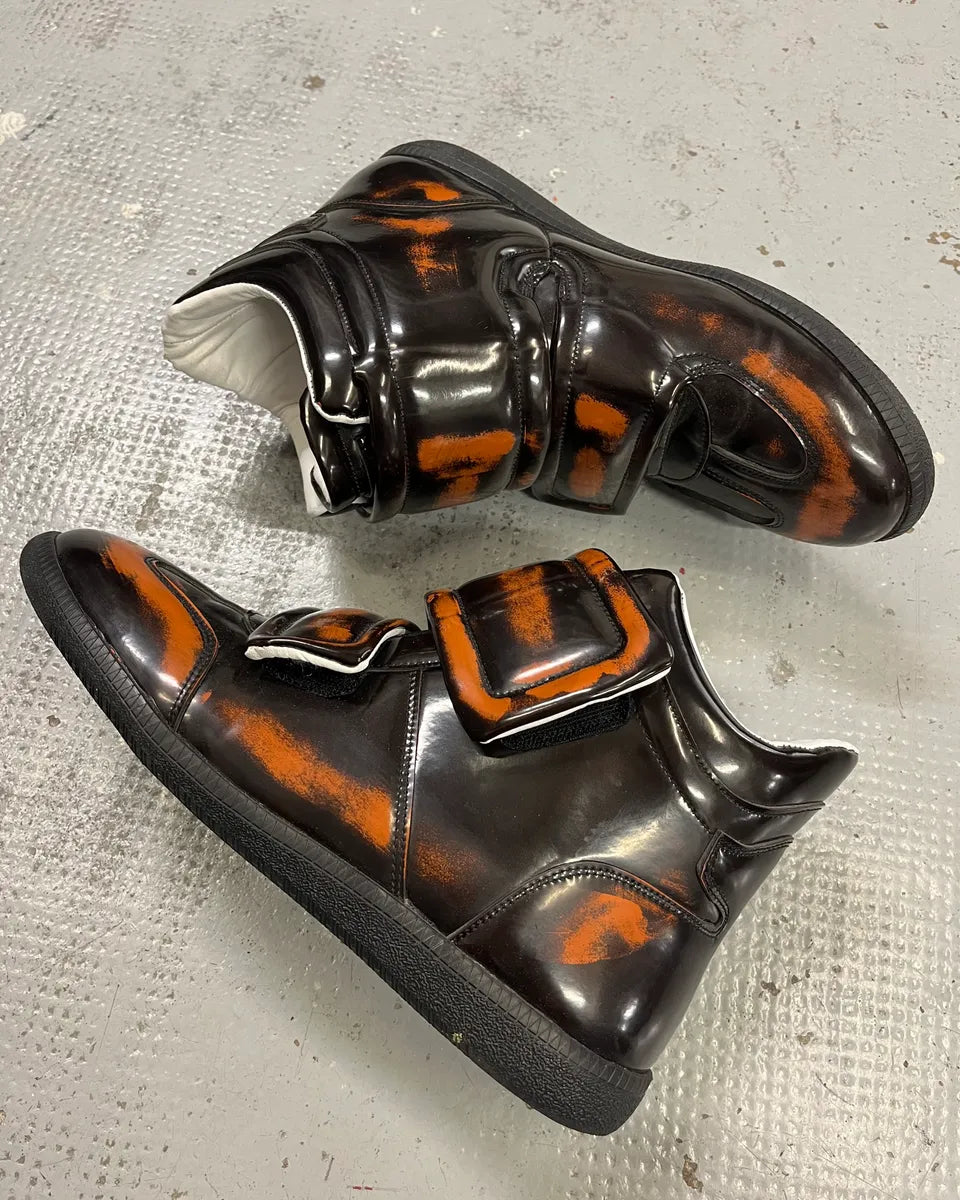 Maison Margiela Black Orange Leather Double Strap High Sneakers MzXZbtM 3