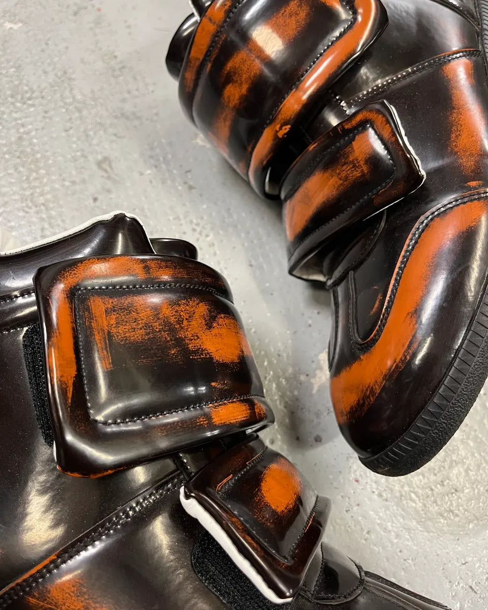 Maison Margiela Black Orange Leather Double Strap High Sneakers MzXZbtM 4