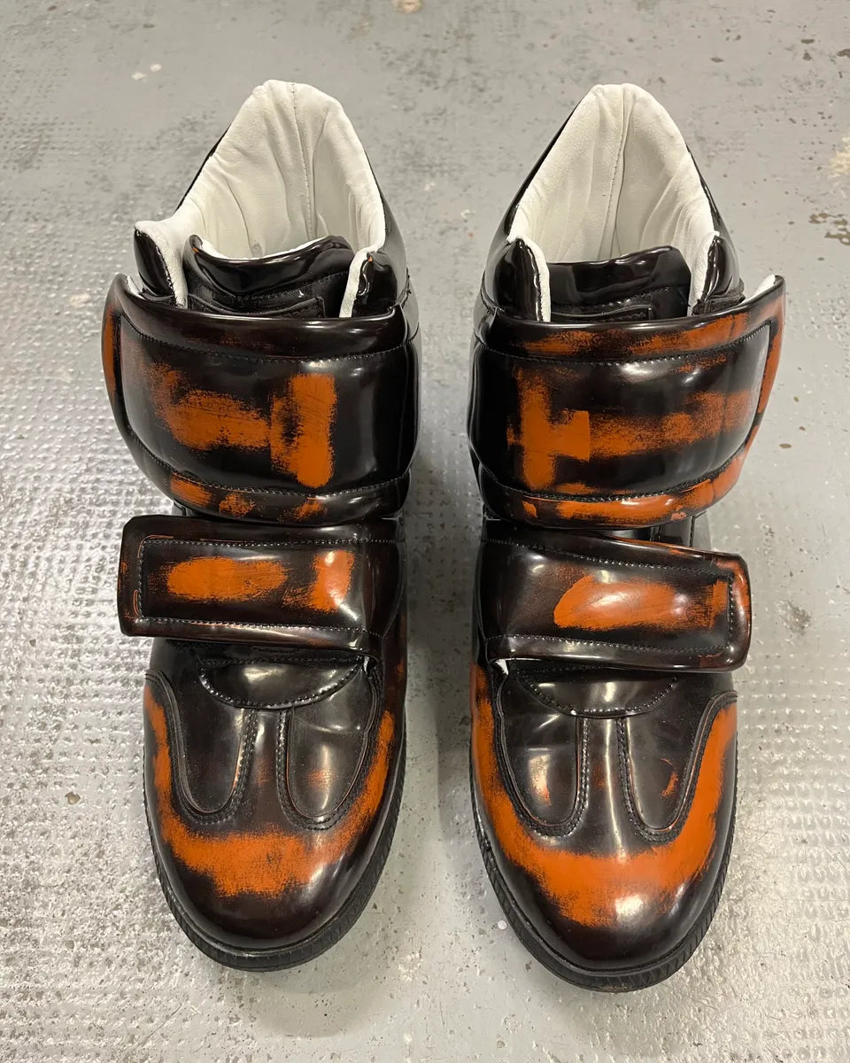 Maison Margiela Black Orange Leather Double Strap High Sneakers MzXZbtM 5