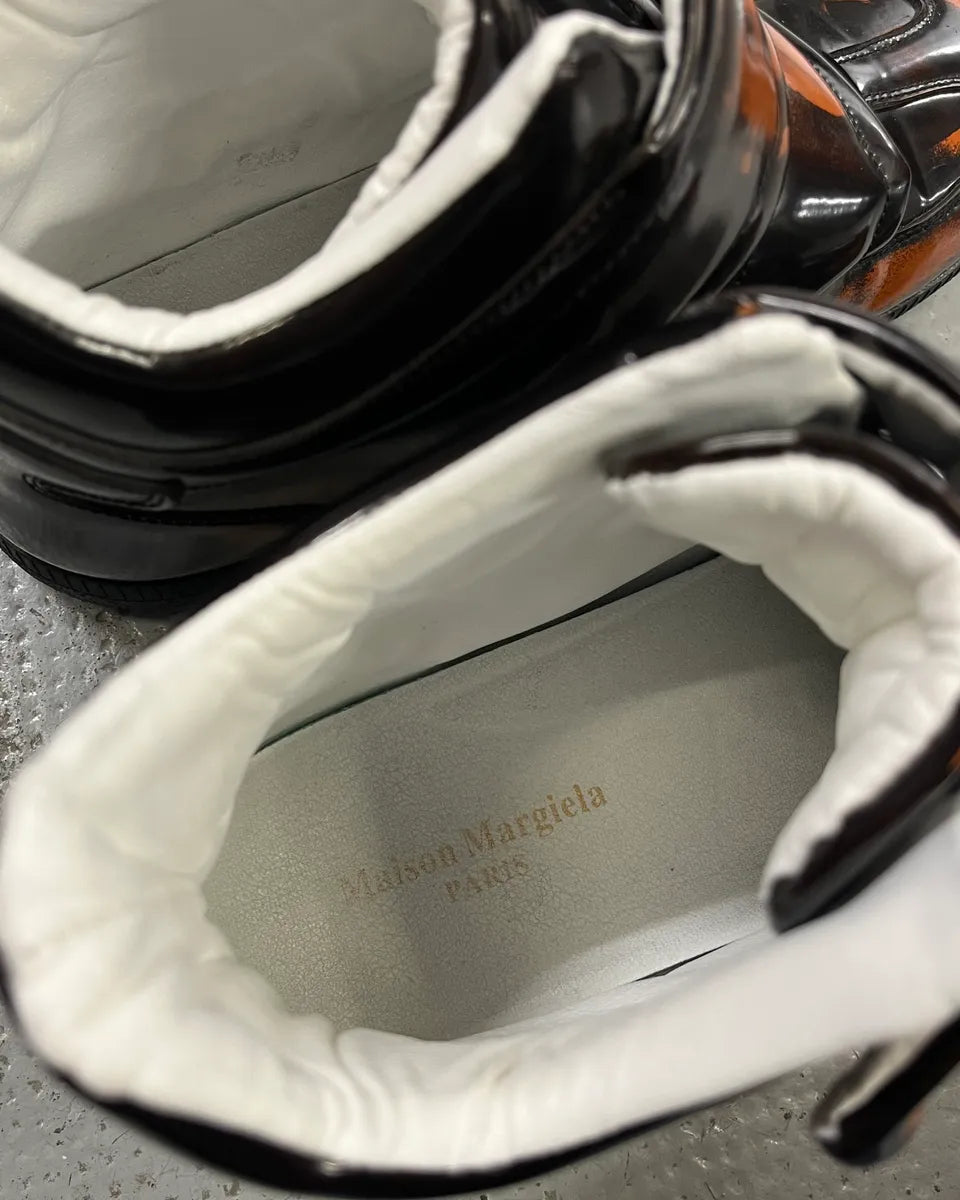 Maison Margiela Black Orange Leather Double Strap High Sneakers MzXZbtM 6