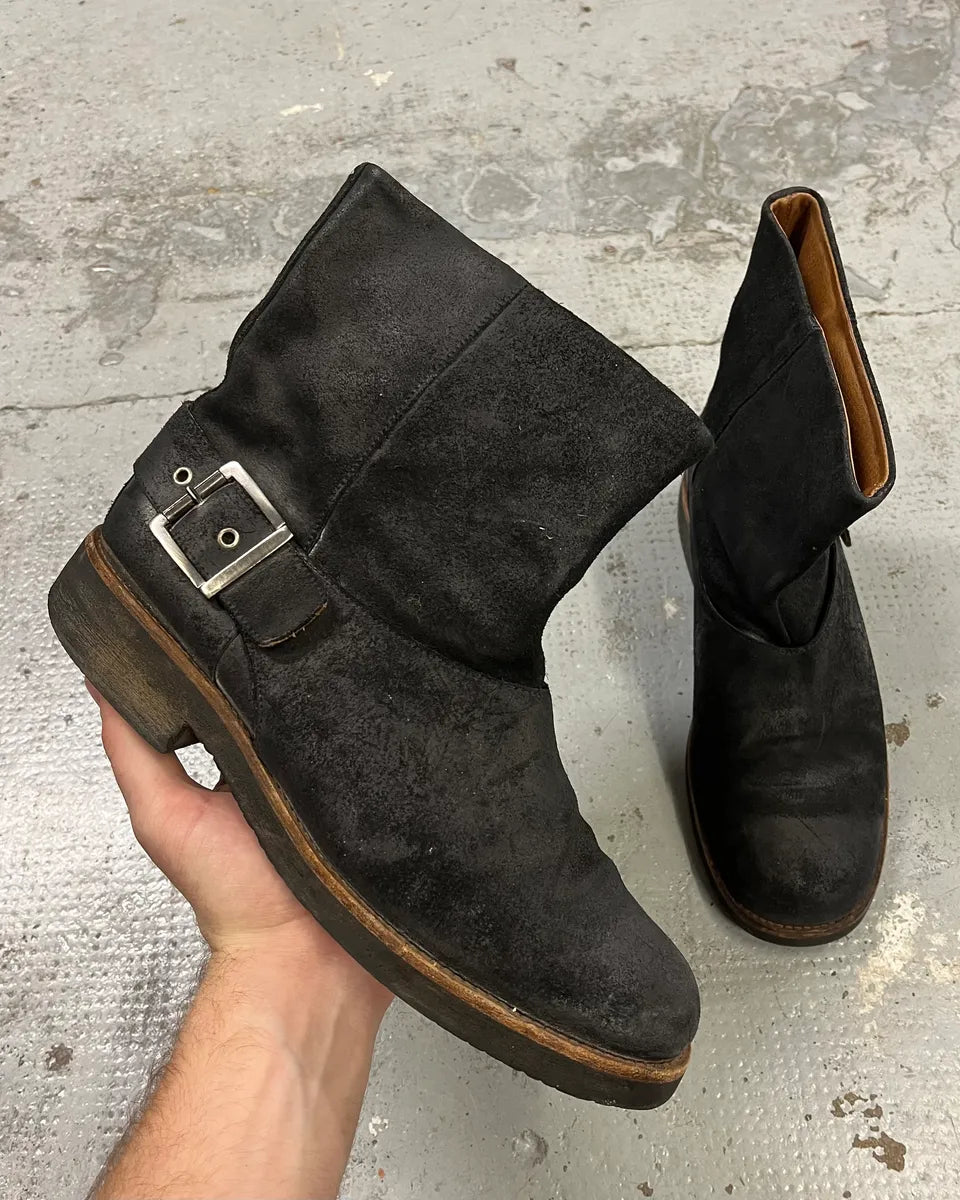 Maison Margiela Black Suede Leather Buckle Boots AfrtaAd 0