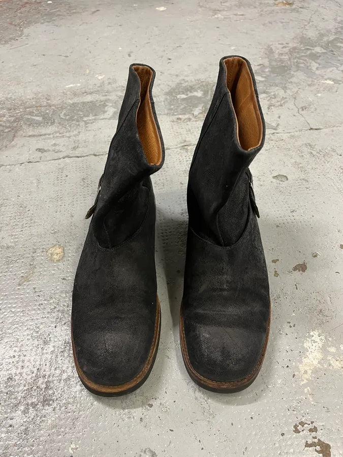 Maison Margiela Black Suede Leather Buckle Boots AfrtaAd 1