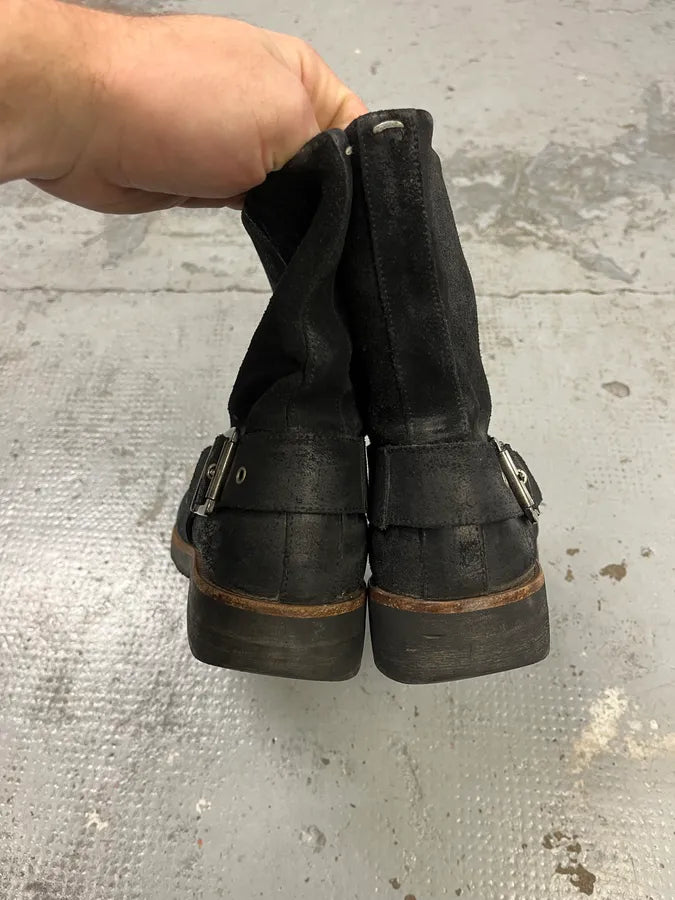 Maison Margiela Black Suede Leather Buckle Boots AfrtaAd 6