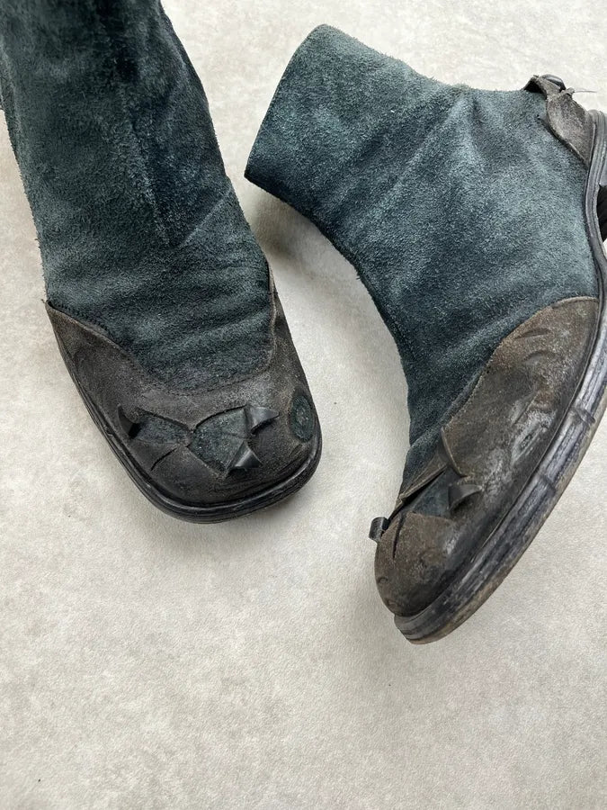 Maison Margiela Black Suede Ruched Toe Boots HdMLqxv 3