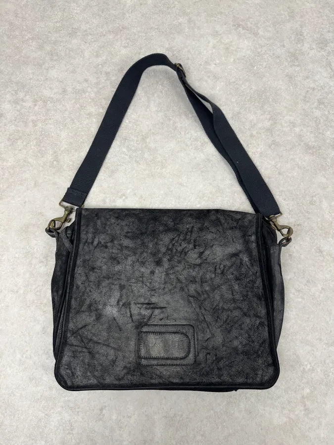 Maison Margiela Black Waxed Effect Leather Messenger Bag FdsKxjQ 3