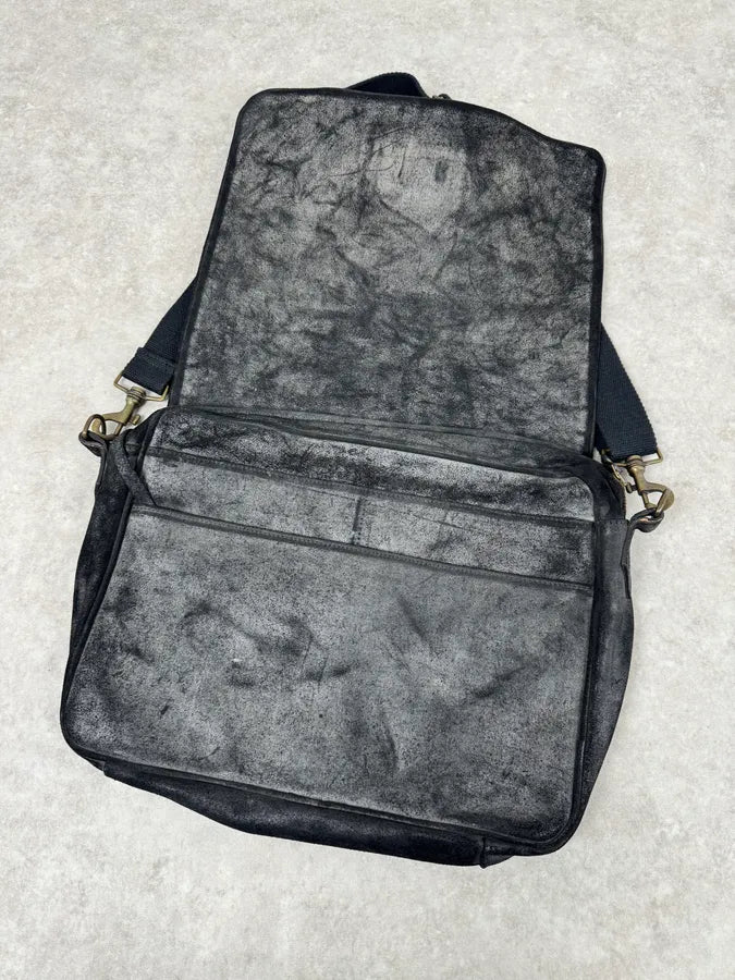 Maison Margiela Black Waxed Effect Leather Messenger Bag FdsKxjQ 7