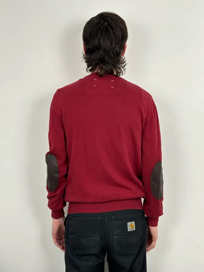 SS2015 Maison Margiela Red Bordeaux Wool Signature Elbow Patch Sweater ajbSvin 2