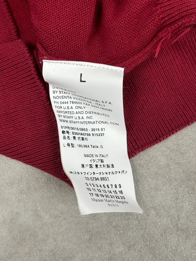 SS2015 Maison Margiela Red Bordeaux Wool Signature Elbow Patch Sweater ajbSvin 9