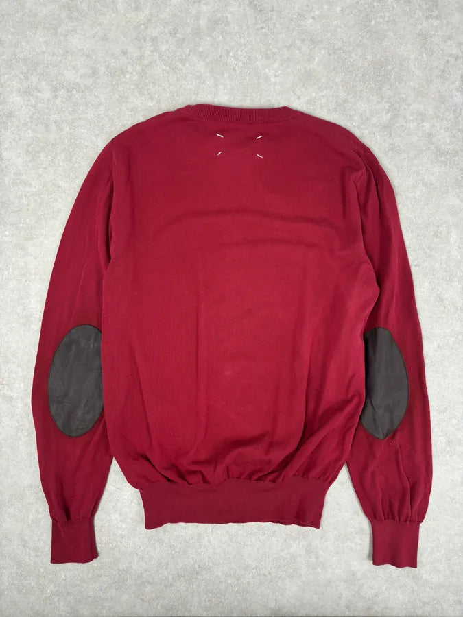 SS2015 Maison Margiela Red Bordeaux Wool Signature Elbow Patch Sweater ajbSvin 0