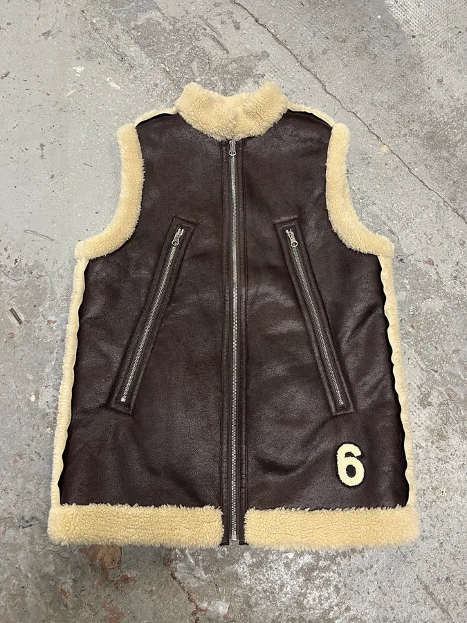 Maison Margiela Brown 5 Zips Shearling Leather Vest PJEqaAD 0
